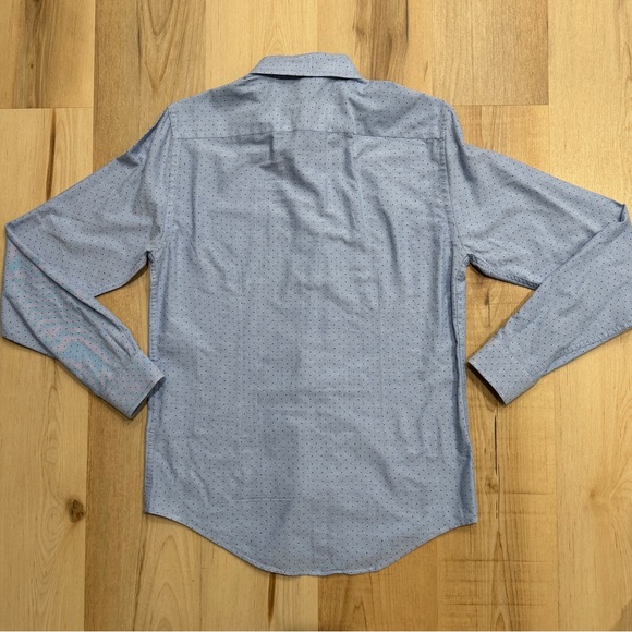 Denim & Flower Long Sleeve Button Up Blue White Polka Dot Medium Untucked Shirt - Picture 9 of 12